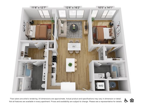 a 3 bedroom floor plan with a bathroom and a living room